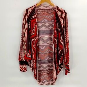 22nd by Binee tribal western open cardigan red magenta orange medium